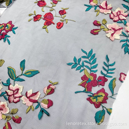 Polyester Floral Lace Embroidery Knit Mesh Net Fabric